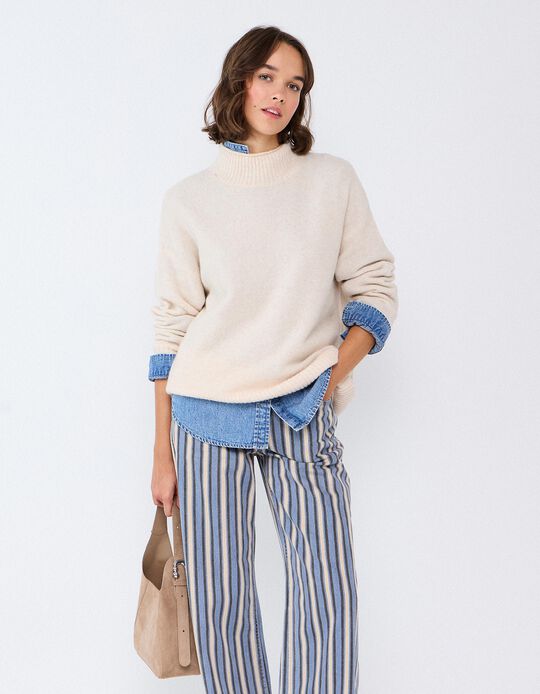 Comprar Online Camisola Em Mistura De L&atilde; E Alpaca, Mulher, Bege Claro