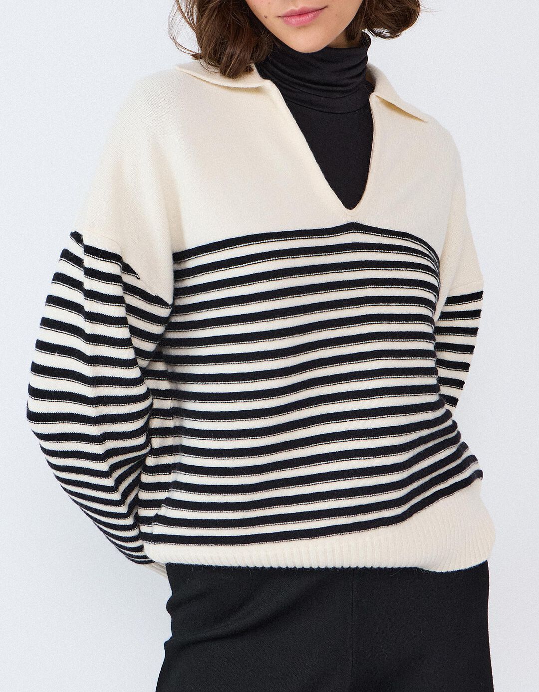 Camisola De Malha &Agrave;s Riscas, Mulher, Preto