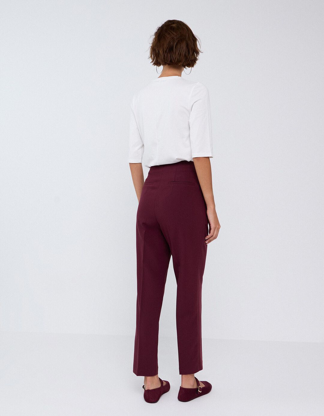 Cal&ccedil;as De Cintura Subida, Mulher, Vermelho Escuro