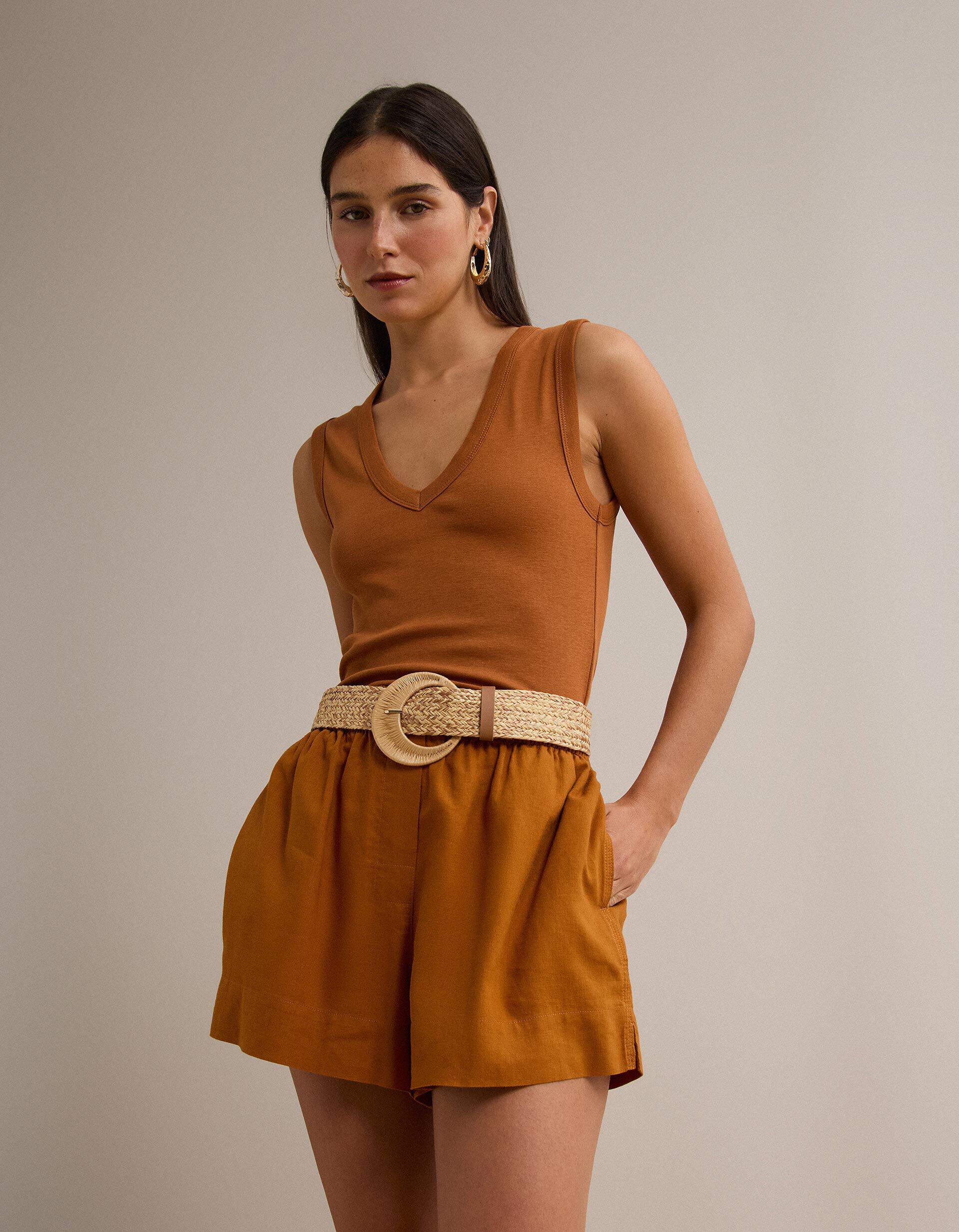 Comprar Online Top Canelado, Mulher, Castanho Claro