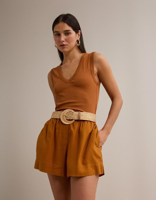 Comprar Online Top Canelado, Mulher, Castanho Claro