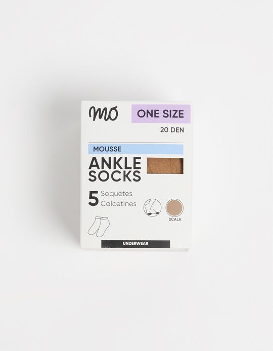 Comprar Online Pack 5 Pares de Meias Tornozelo 20 DEN, Mulher, Castanho Claro