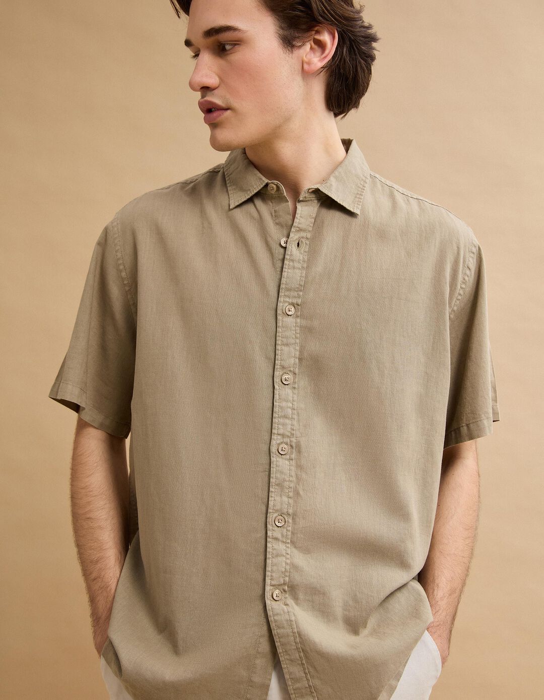 Camisa com Linho, Homem, Verde