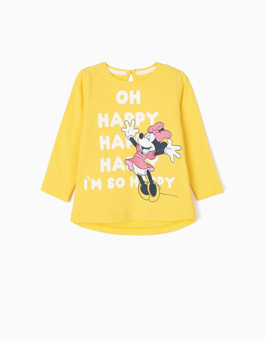 T-shirt de Manga Comprida para Beb&eacute; Menina 'Happy Minnie', Amarelo