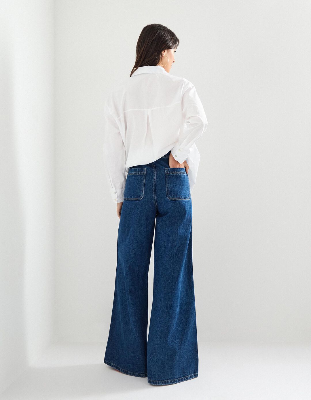 Calças de Ganga Wide Leg, Mulher, Azul Escuro