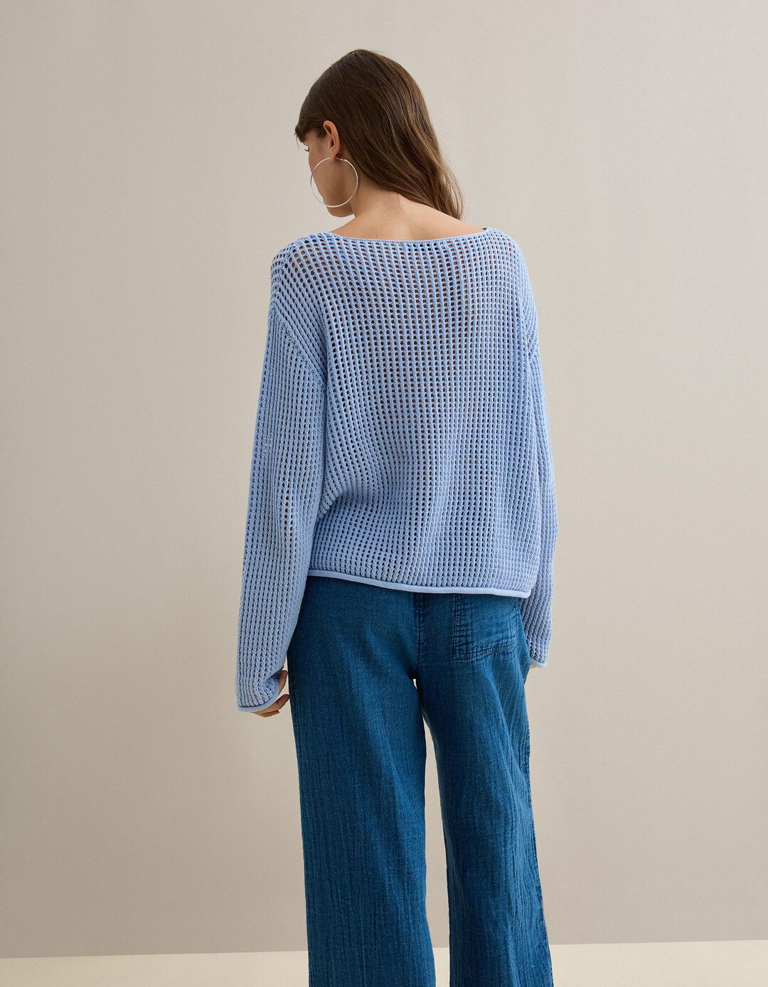 Camisola de Malha Crochet, Mulher, Azul