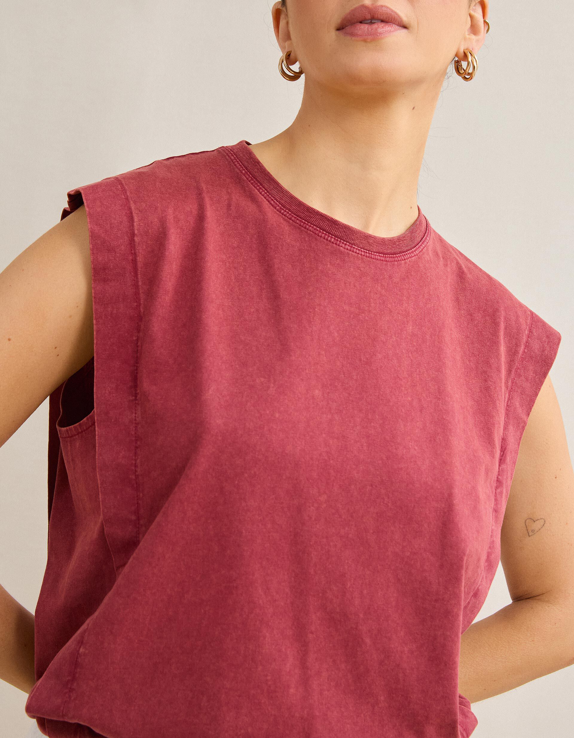 Comprar Online T-shirt Manga Cava, Mulher, Vermelho Escuro