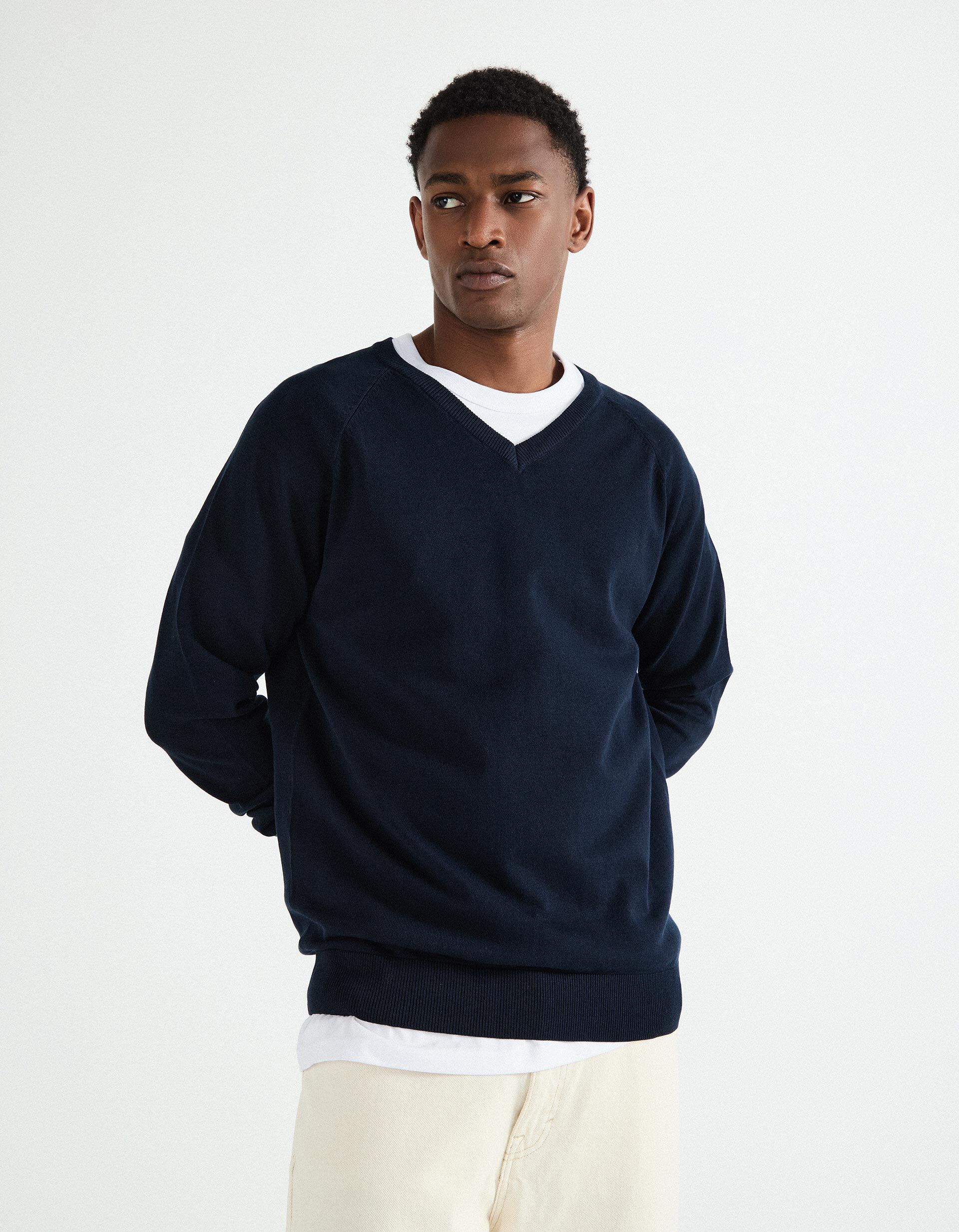 Comprar Online Camisola de Malha Decote em V, Homem, Azul Escuro