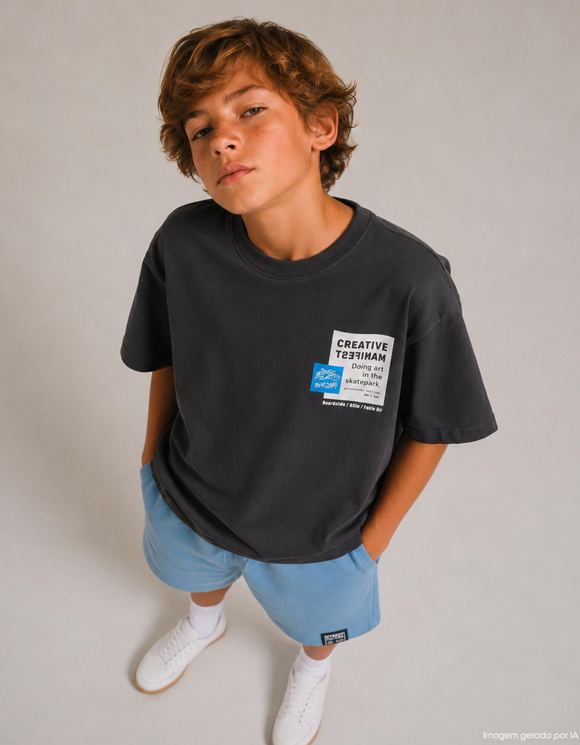Comprar Online T-shirt Estampada 'Loose Fit', Menino, Cinzento Escuro