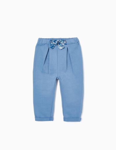 Cotton Joggers with Bow for Baby Girls, Blue