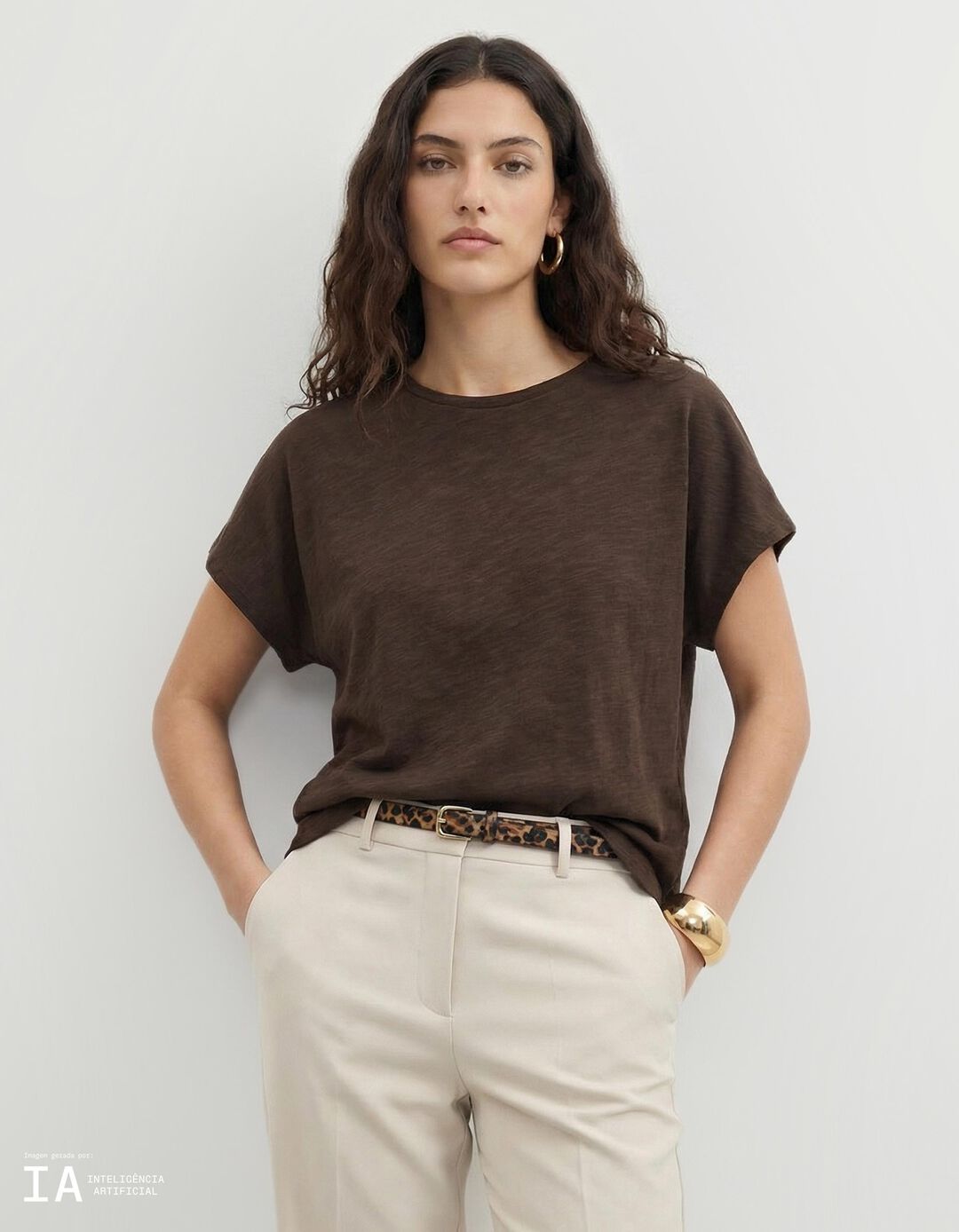 T-shirt, Mulher, Castanho Escuro