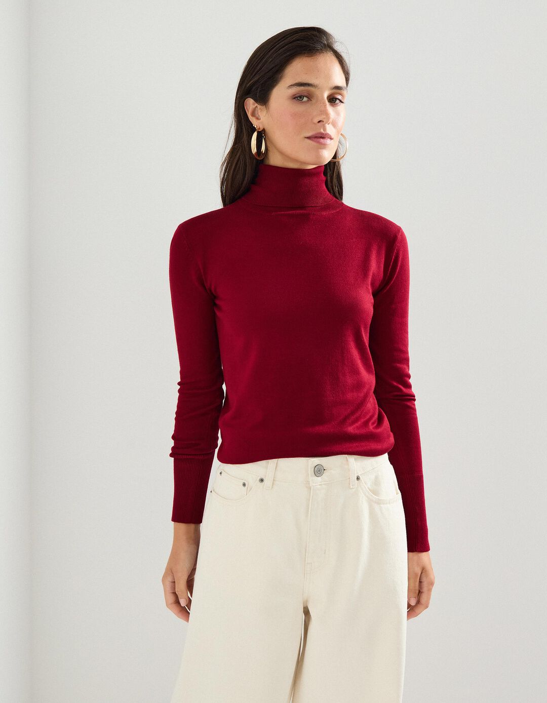Camisola com Gola Alta, Mulher, Vermelho Escuro