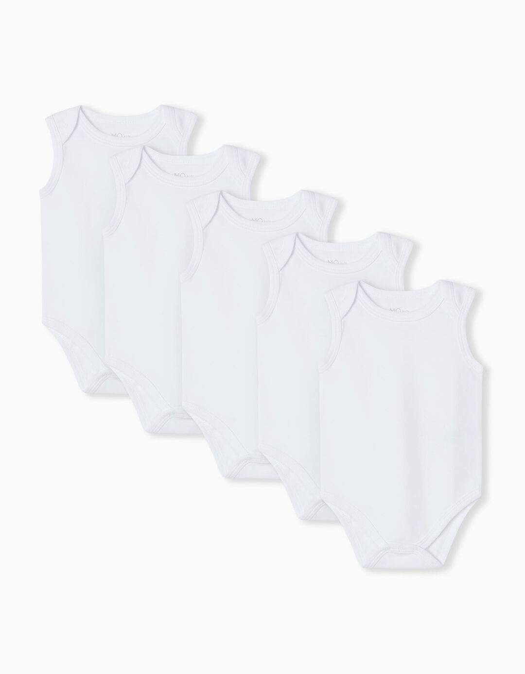 5 Sleeveless Bodysuits Pack, Baby Boys, White