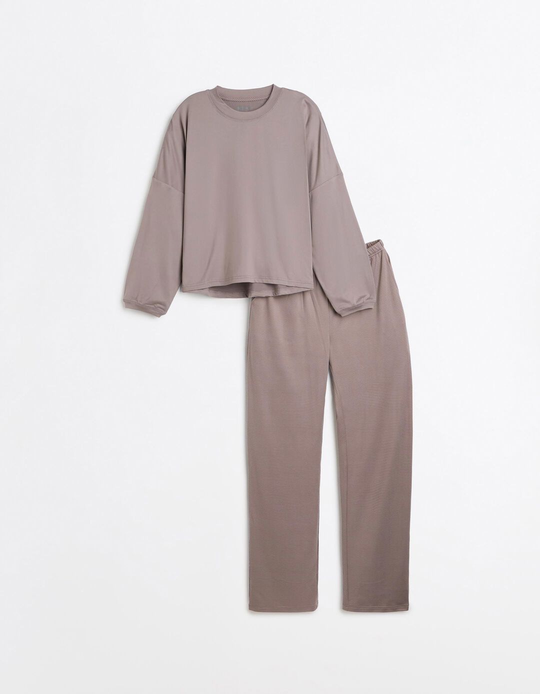 Pijama De Malha &Agrave;s Riscas, Mulher, Bege Escuro