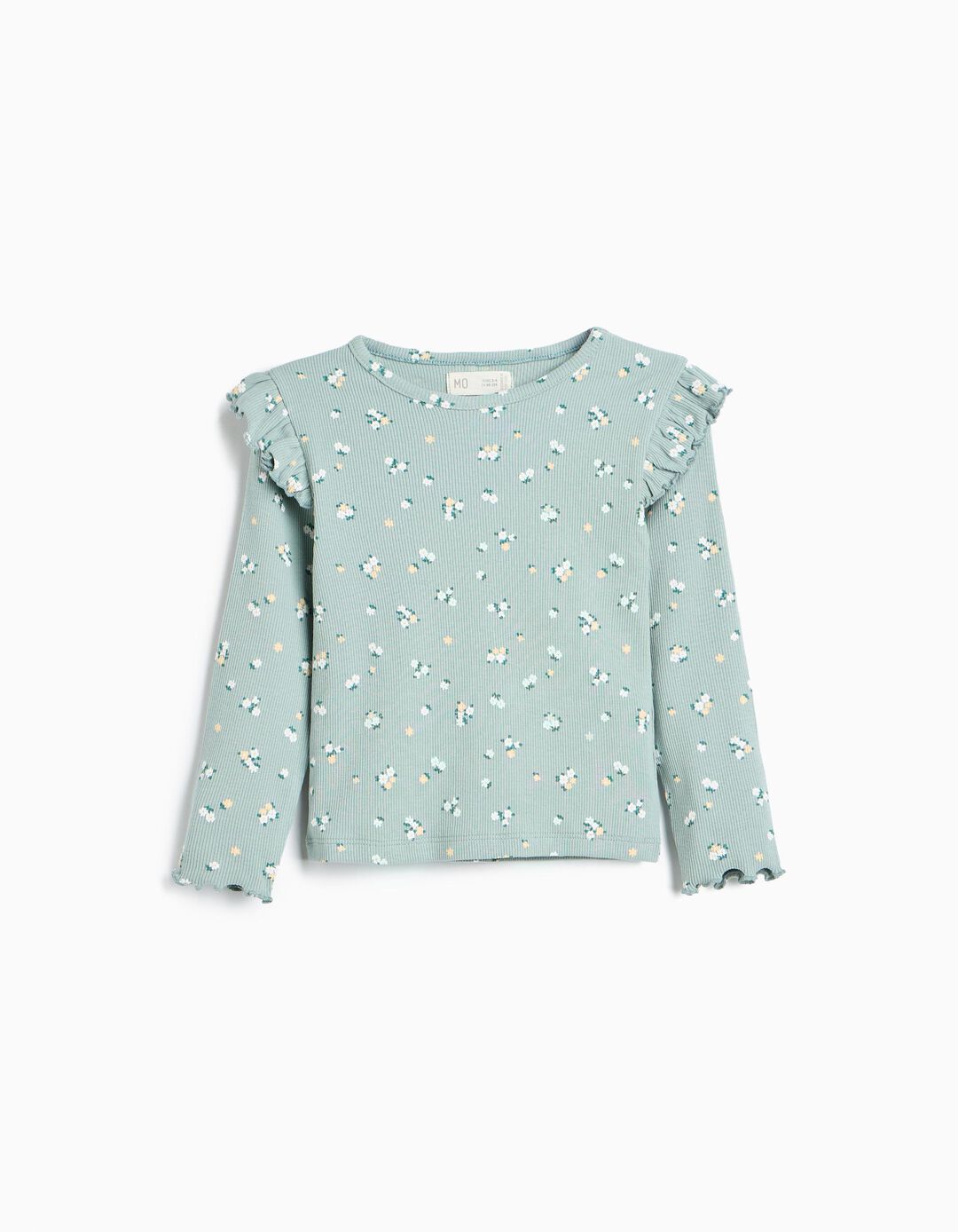 Camisola Canelada Com Flores, Menina, Verde Claro