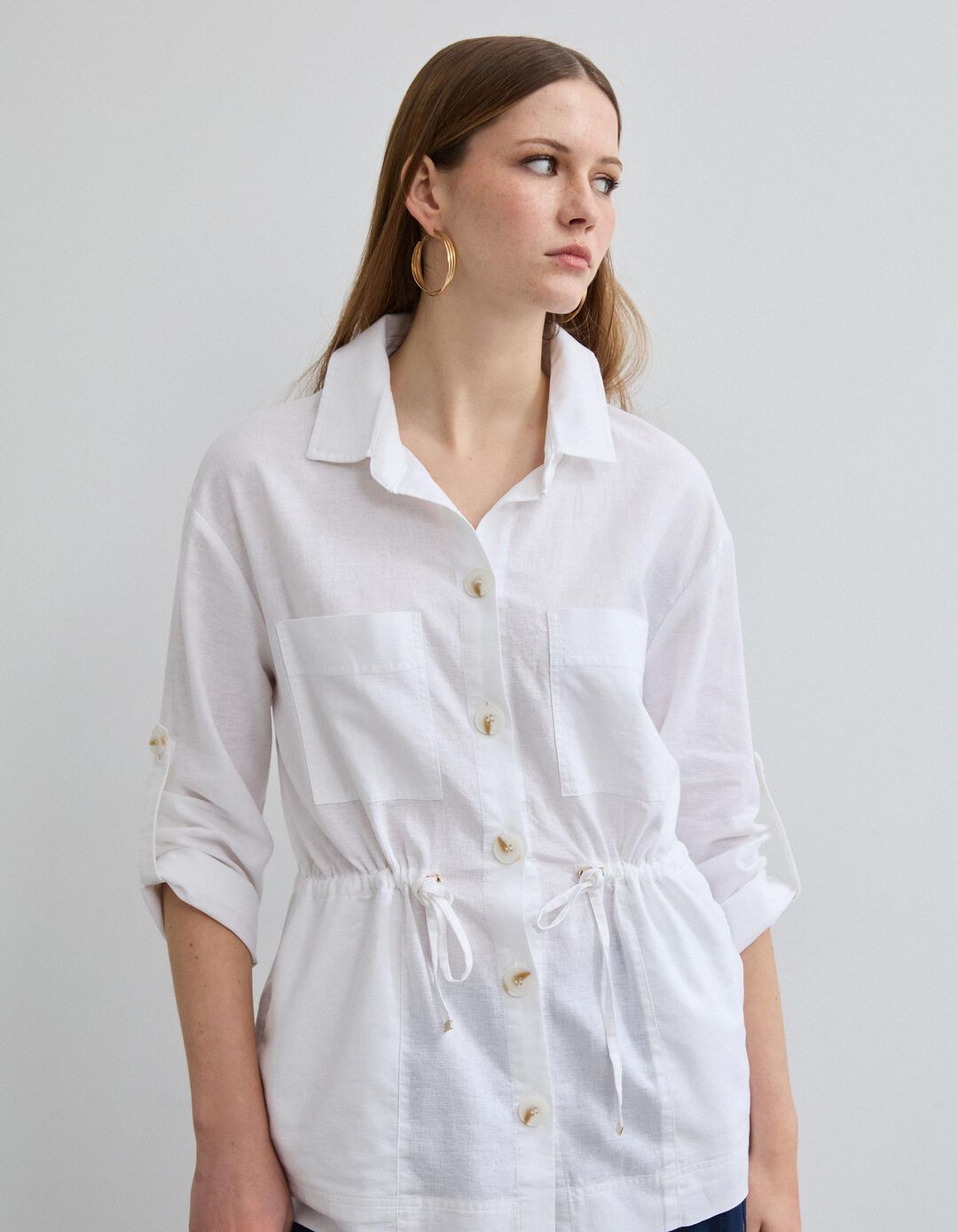 Sobrecamisa com Linho, Mulher, Branco