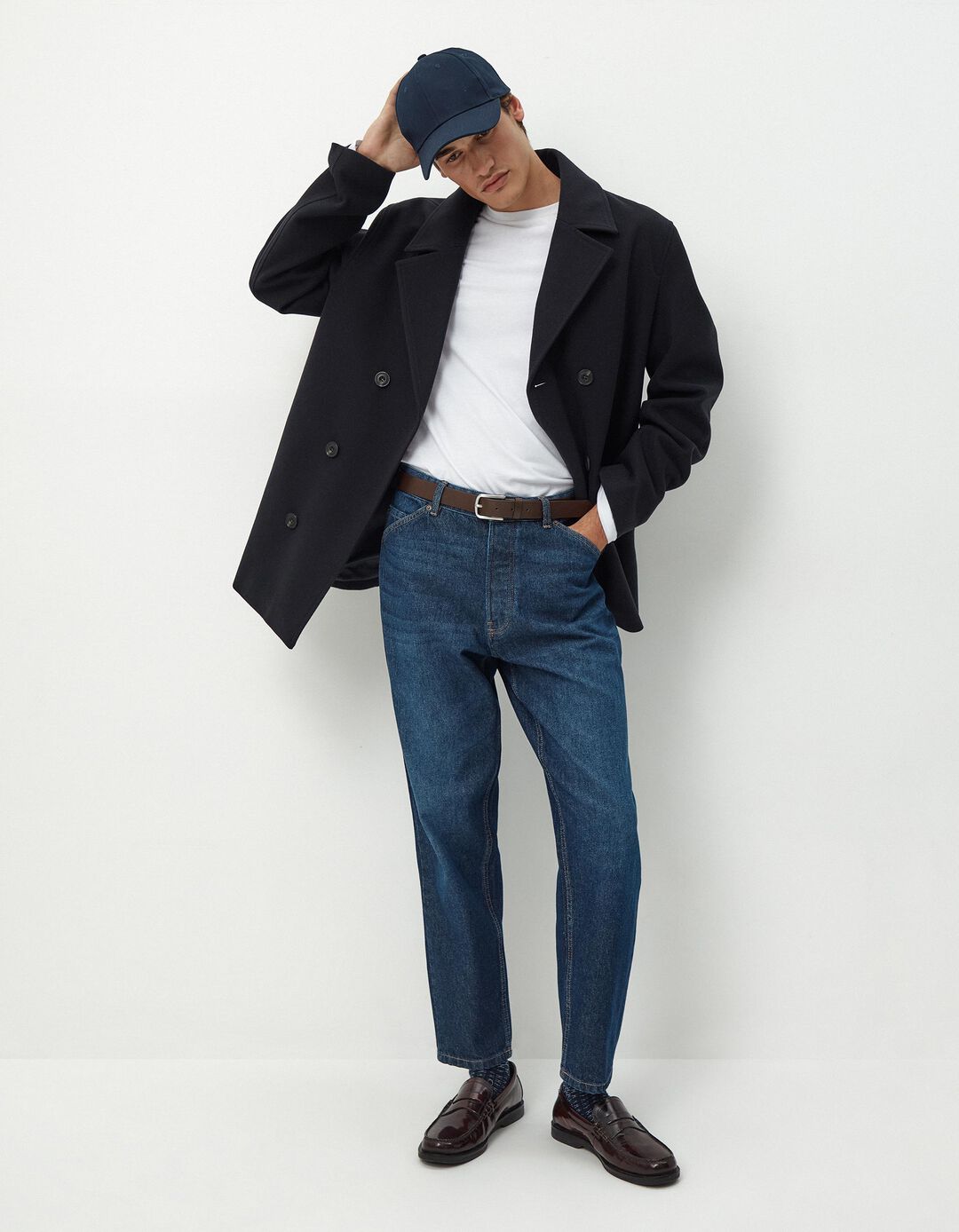 Calças de Ganga 'Relaxed Crop Fit', Homem, Azul Escuro