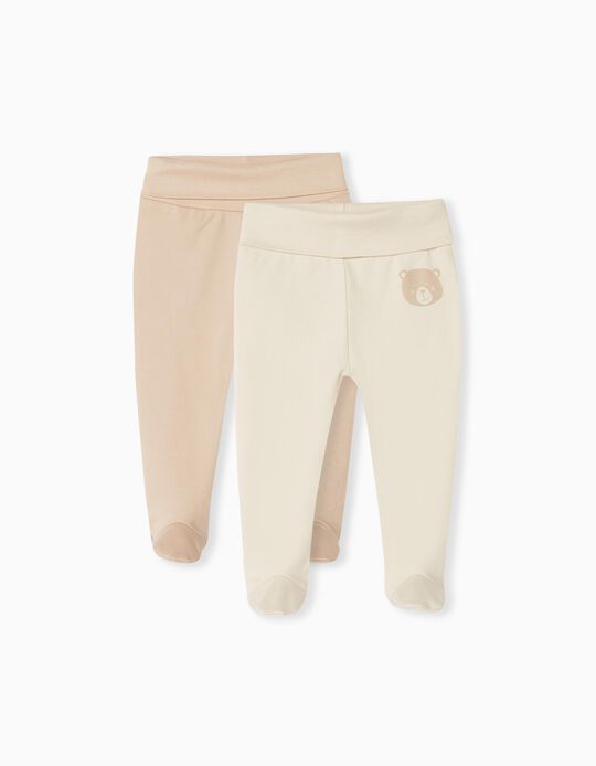 2 Footed Trousers Pack, Baby Boys, Beige