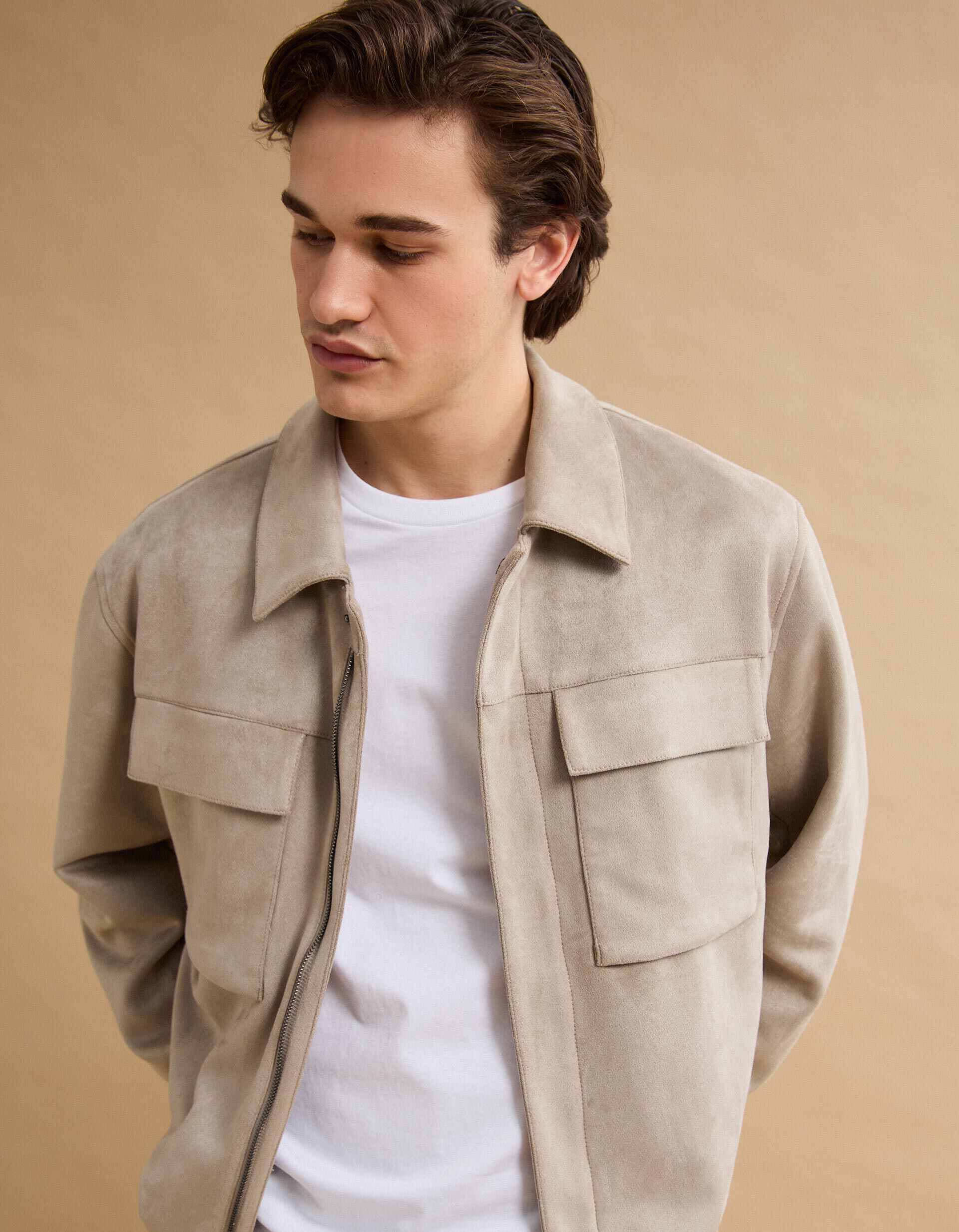 Comprar Online Sobrecamisa Efeito Camur&ccedil;a, Homem, Bege