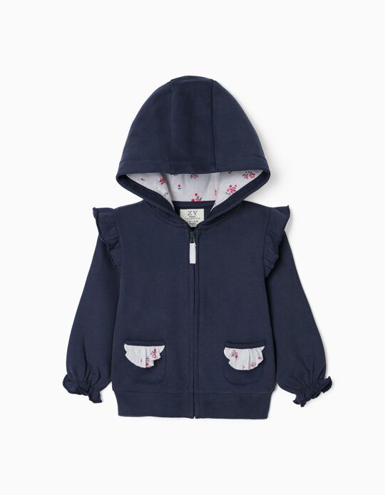 Hooded Jacket for Baby Girls 'Flowers', Dark Blue