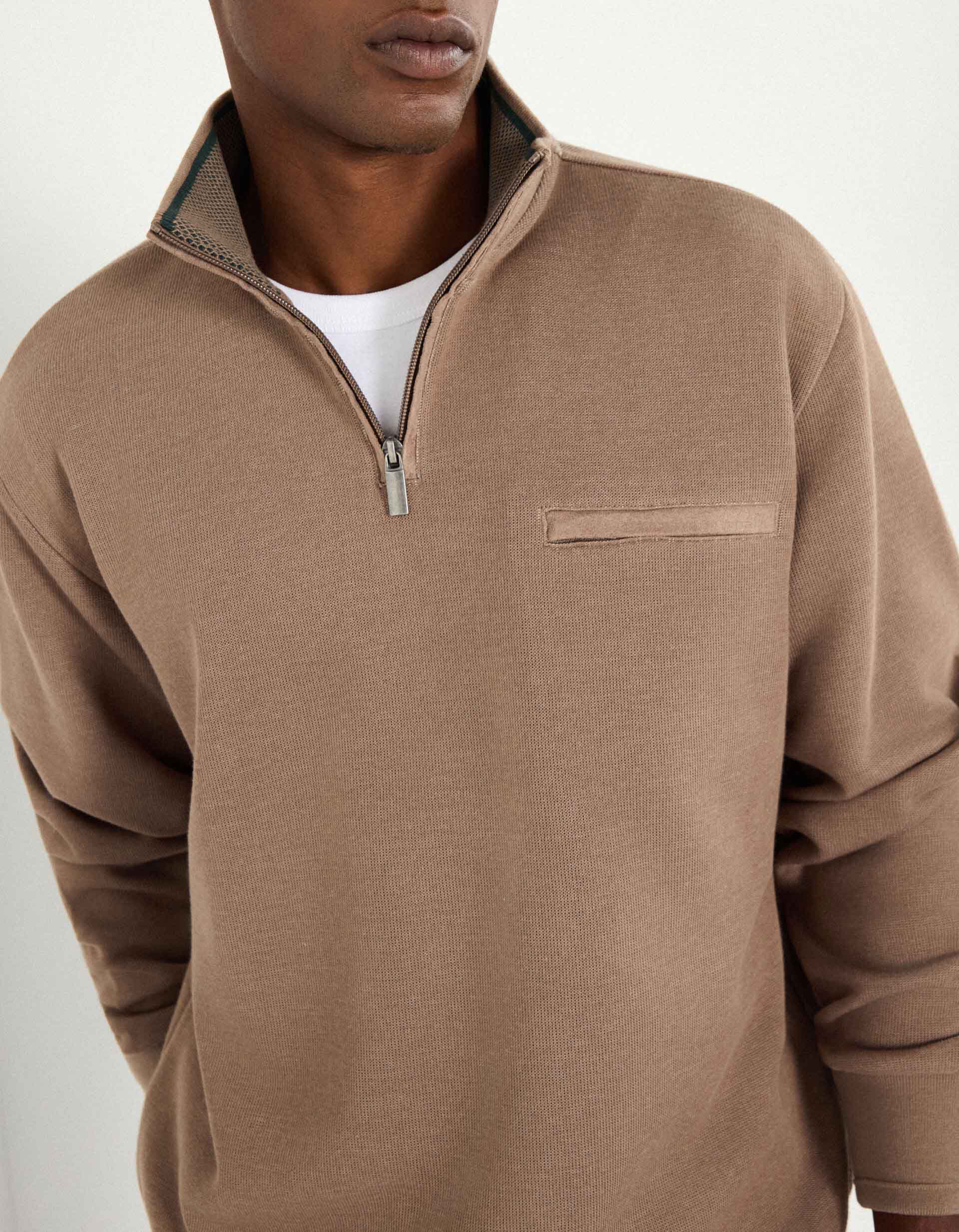 Comprar Online Camisola com Fecho de Correr, Homem, Castanho Claro