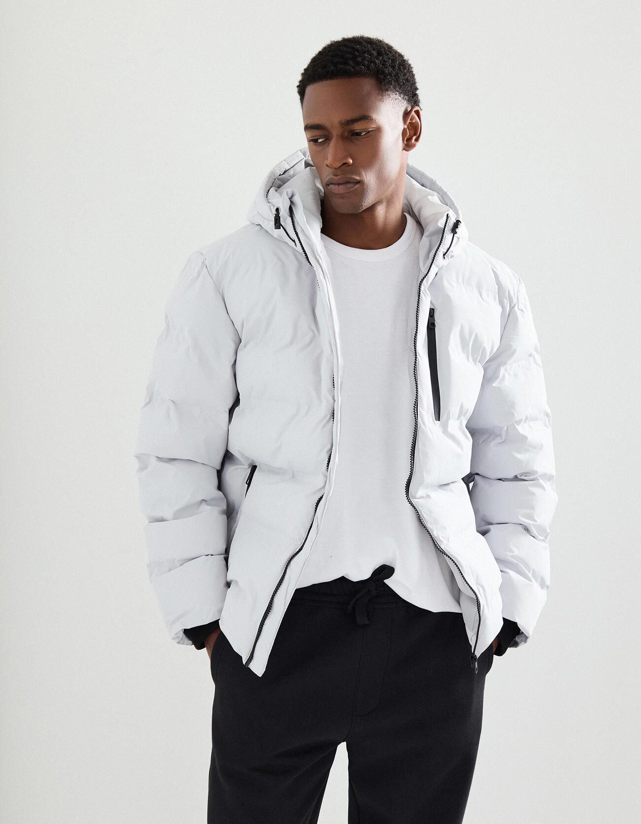 Comprar Online Casaco Acolchoado com Capuz, Homem, Cinzento