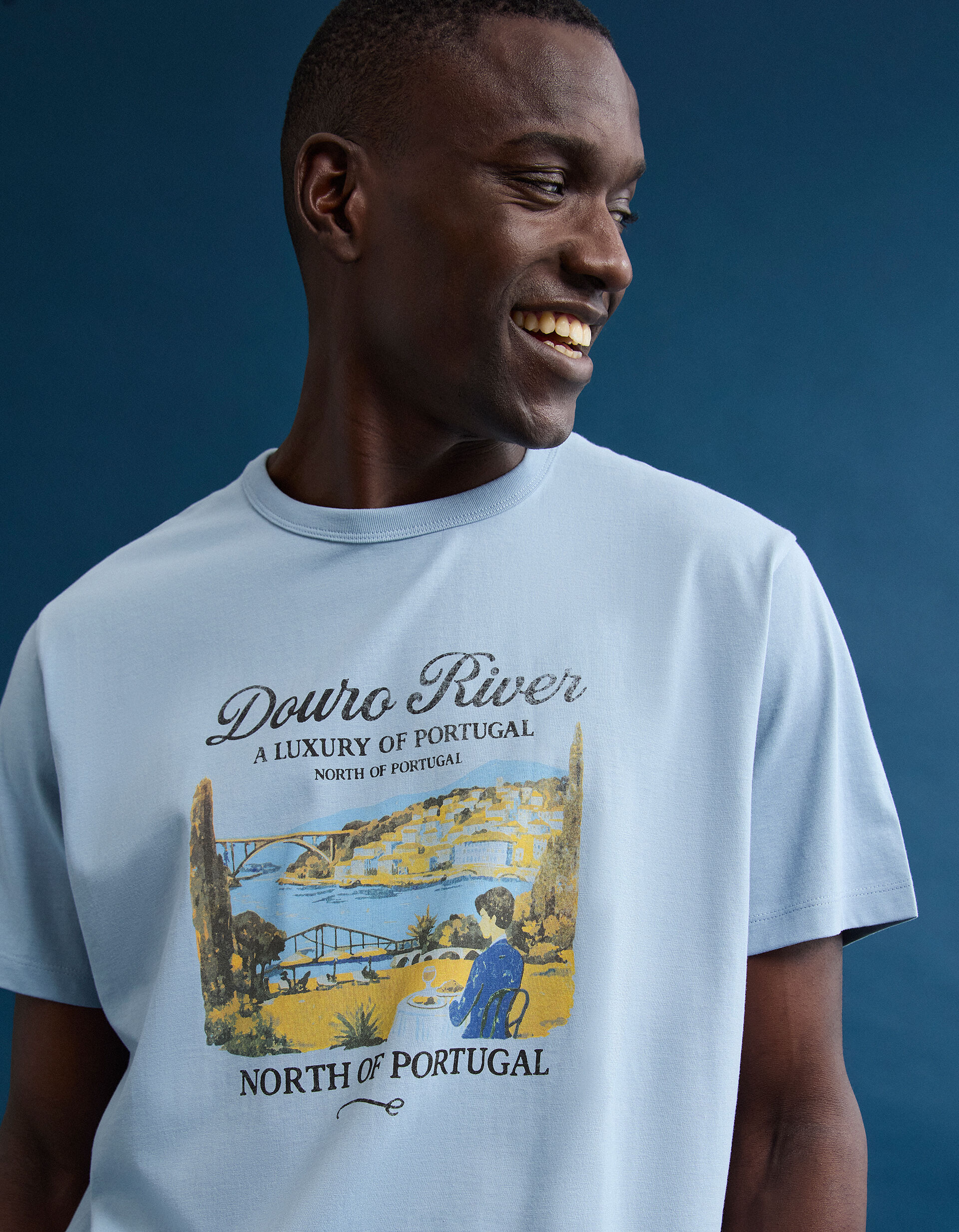 Comprar Online T-shirt Jersey Estampada, Homem, Azul Claro