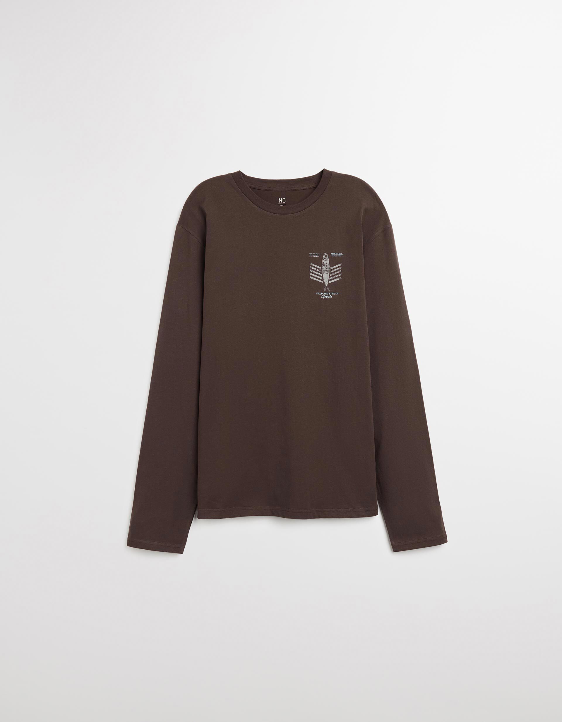 Comprar Online T-shirt Manga Comprida, Homem, Castanho Escuro