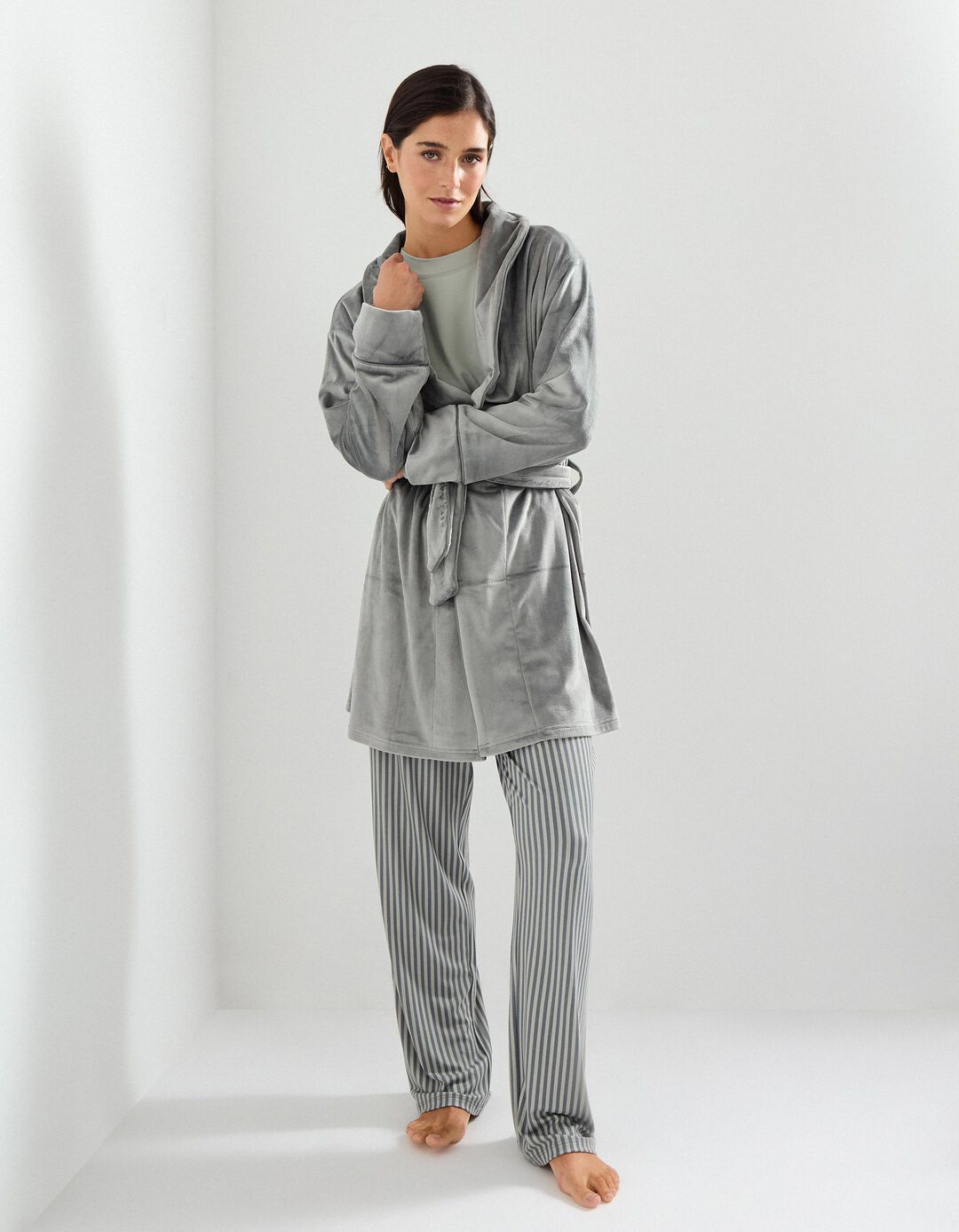 Robe em Veludo, Mulher, Cinzento Escuro