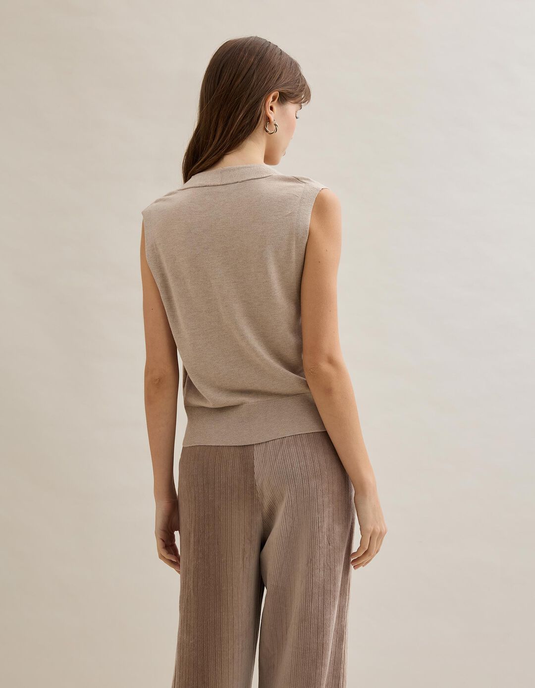 Colete com Caxemira, Mulher, Bege Claro