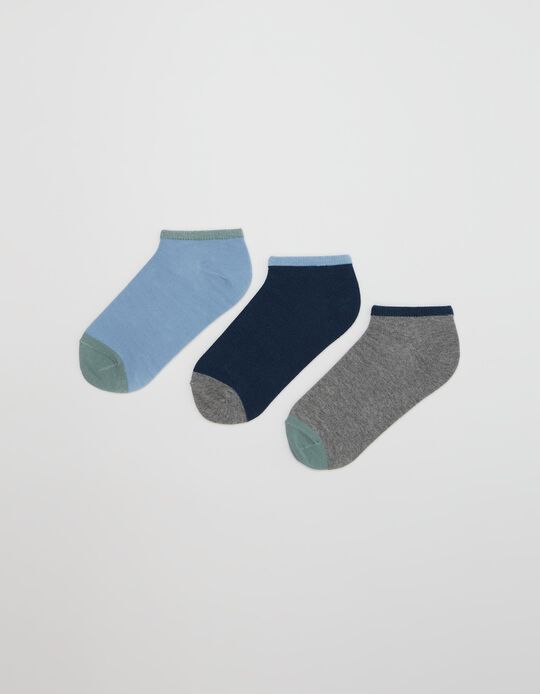 Pack of 3 Pairs of Plain Trainer Socks, Men, Multicolour