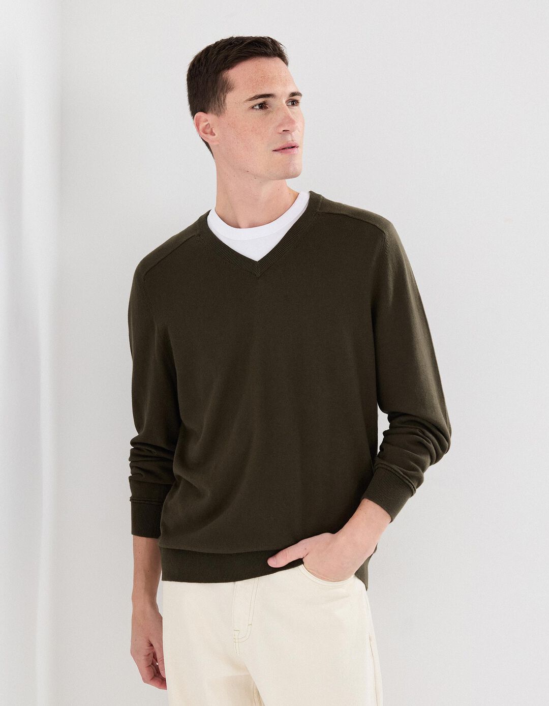 Camisola com Caxemira, Homem, Verde Escuro