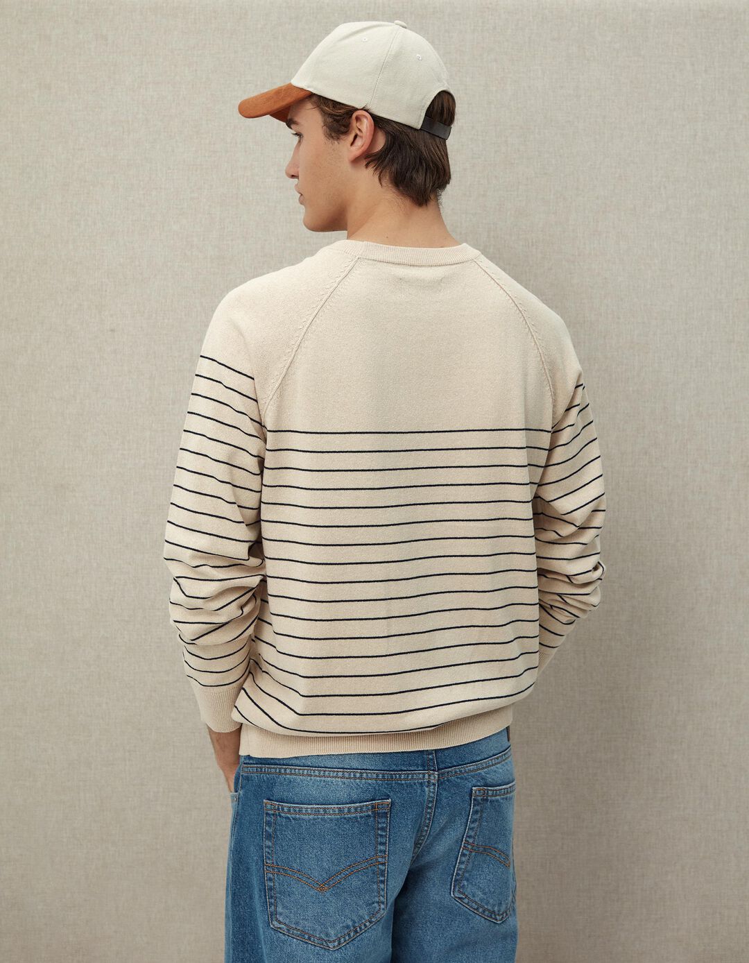 Camisola de Malha Riscas, Homem, Bege Claro 