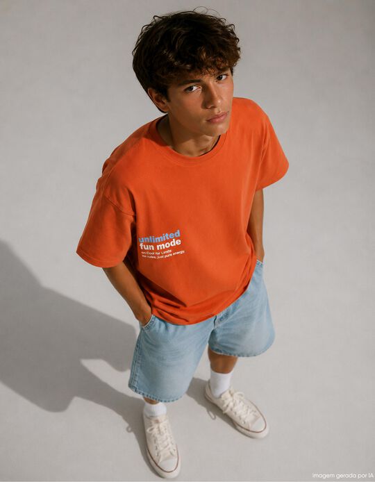 Comprar Online T-shirt Estampada, Menino, Laranja Escuro