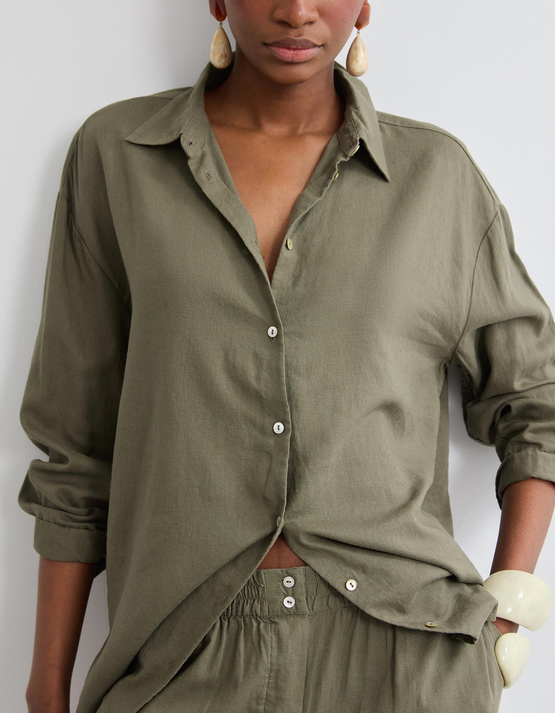 Comprar Online Camisa com Linho, Mulher, Verde Escuro