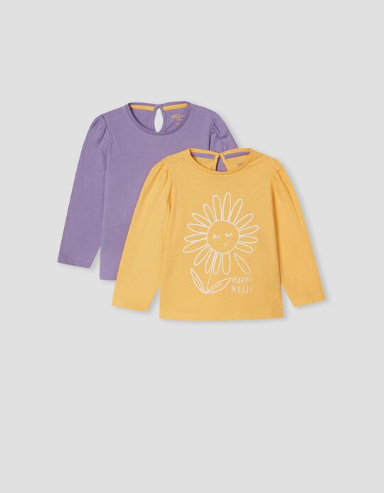 Pack of 2 Long Sleeve Tops, Baby Girls, Yellow/ Lilac