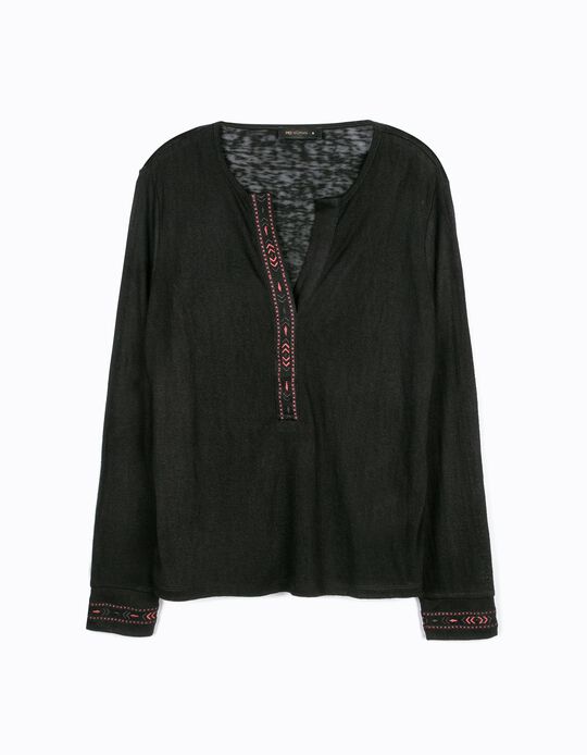 Long Sleeve Top with Embroidery