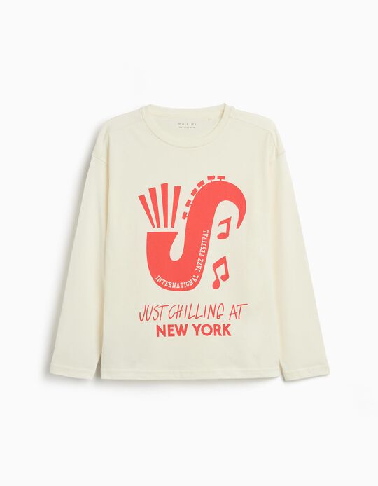 Comprar Online T-shirt de Manga Comprida Estampado, Menino, Branco