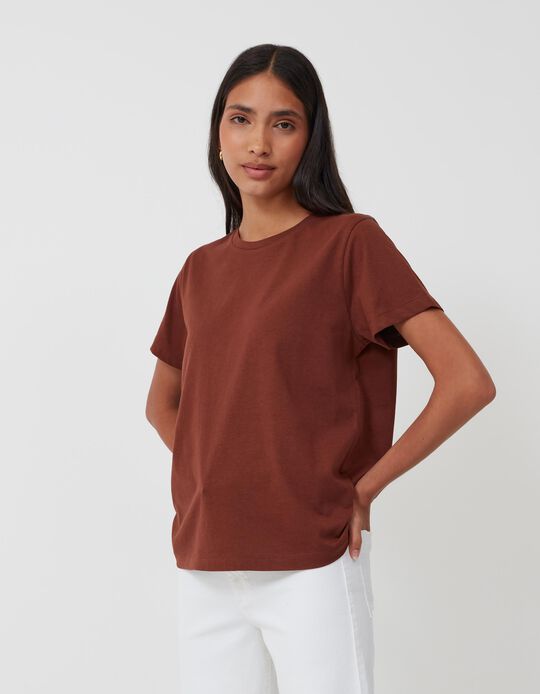 Round Neckline T-shirt, Women, Dark Brown