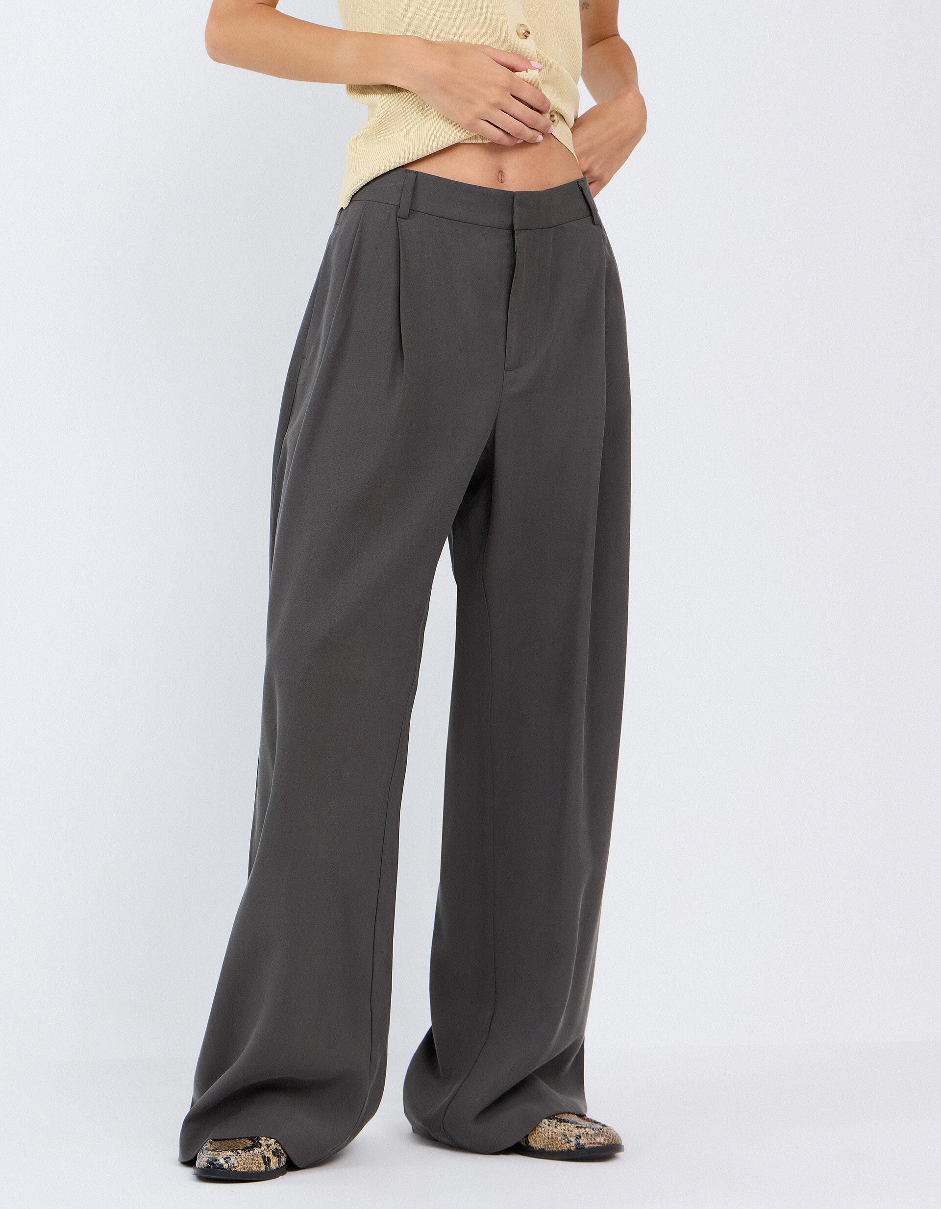Comprar Online Cal&ccedil;as Elegantes Com Prega, Mulher, Cinzento Escuro