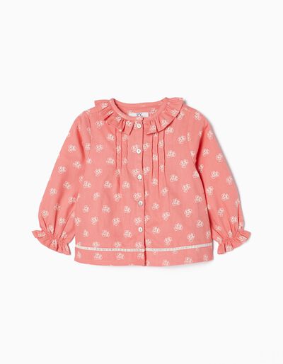 Cotton Floral Shirt for Baby Girls, Pink