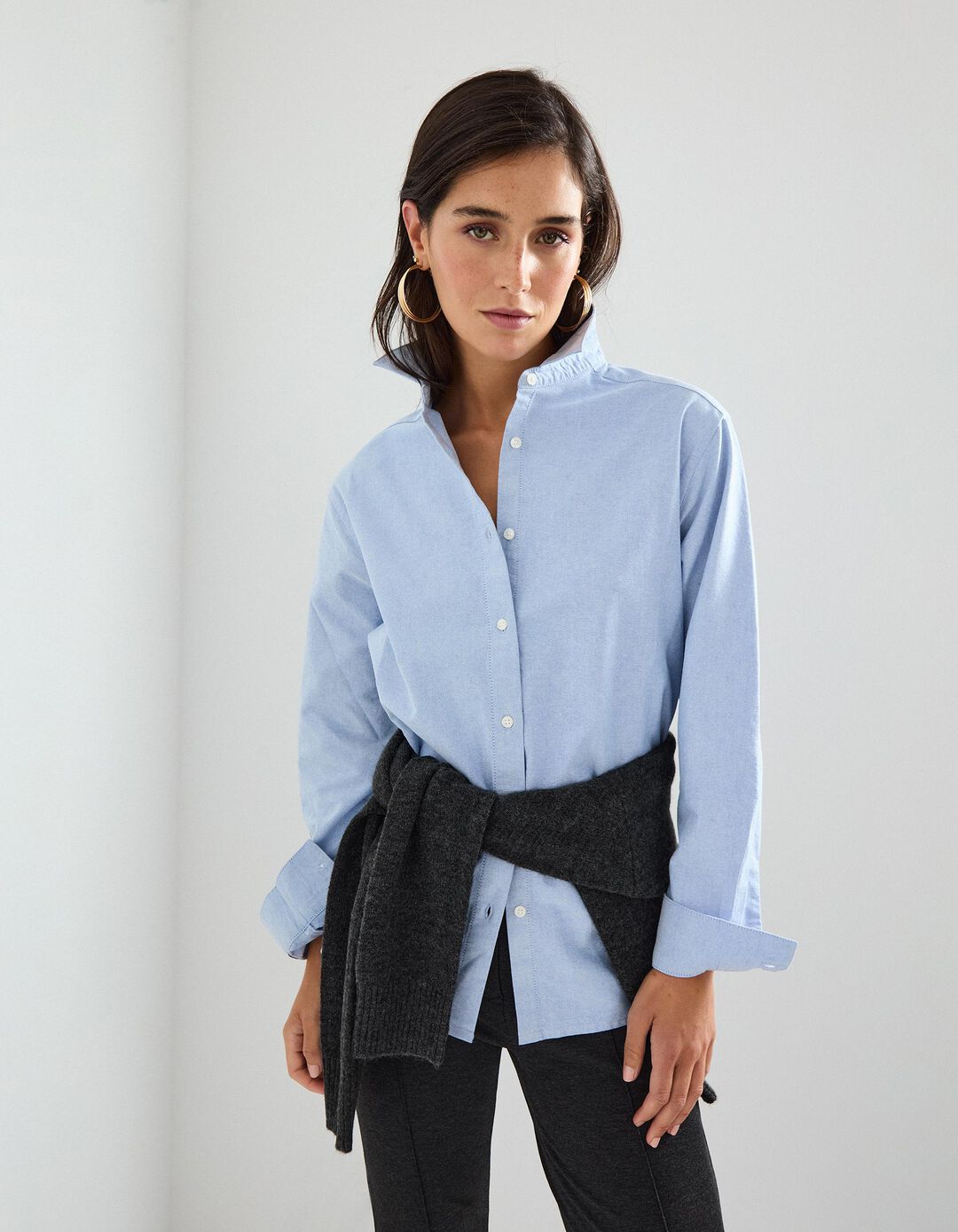 Camisa de Manga Comprida Oxford, Mulher, Azul