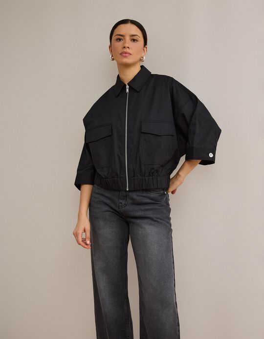 Comprar Online Casaco Bomber Com Linho, Mulher, Preto
