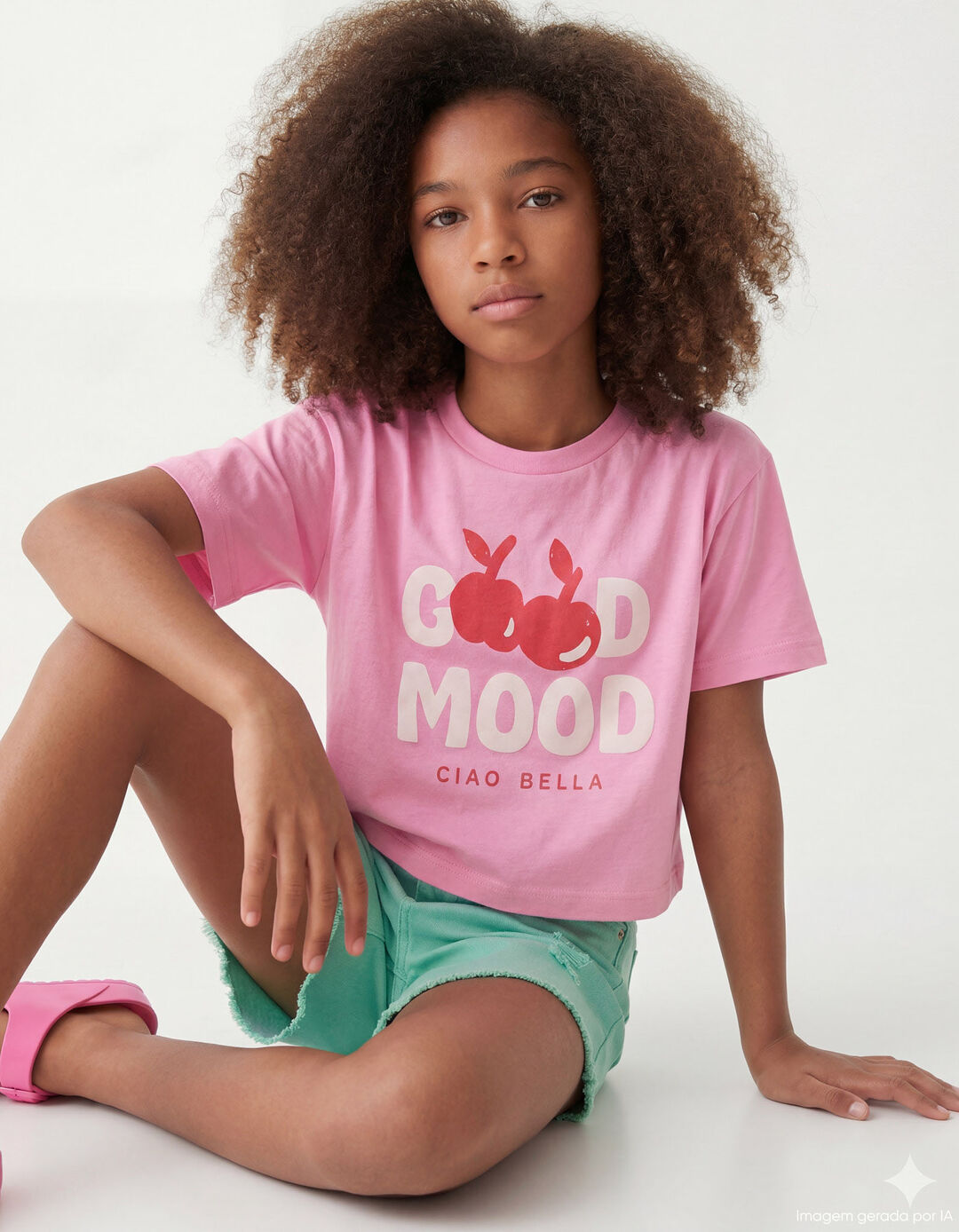 T-shirt Estampada, Menina, Rosa