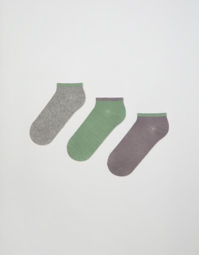 3 Invisible Socks Pairs Pack, Men, Green