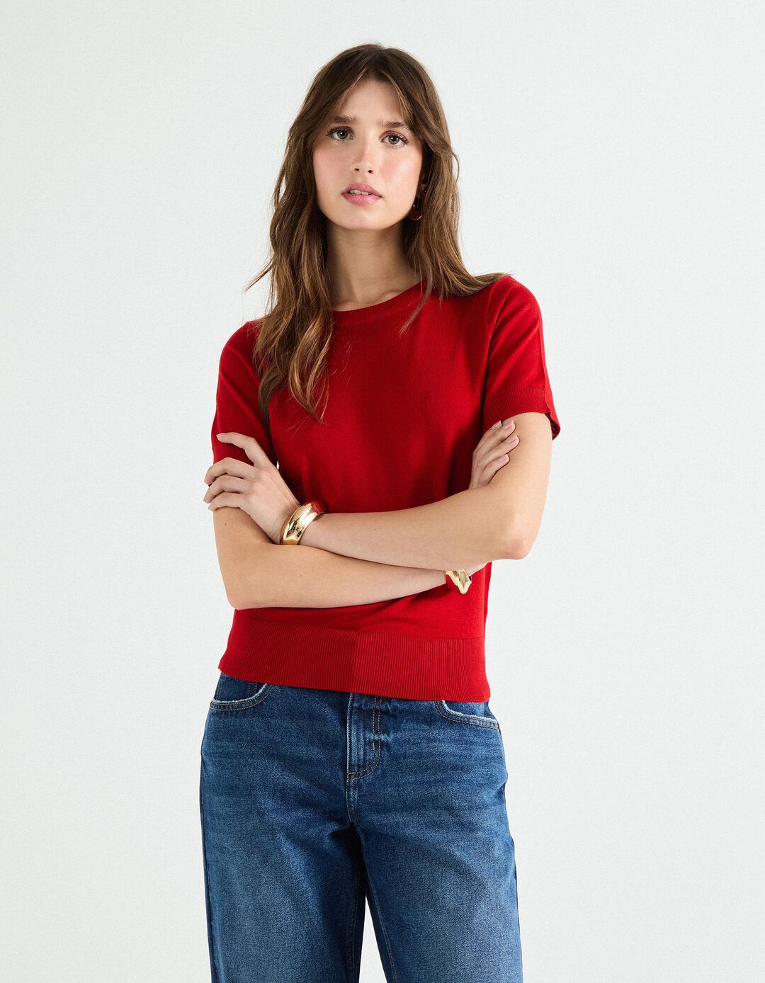 Camisola de Malha, Mulher, Vermelho Escuro
