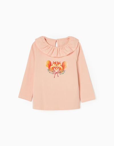 Long-Sleeve Cotton T-shirt for Baby Girls 'Nature', Pink
