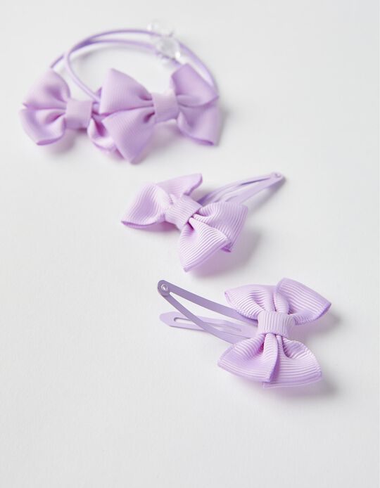 2 Hairpins + 2 Bobbles with Bow for Babies and Girls, Lilac