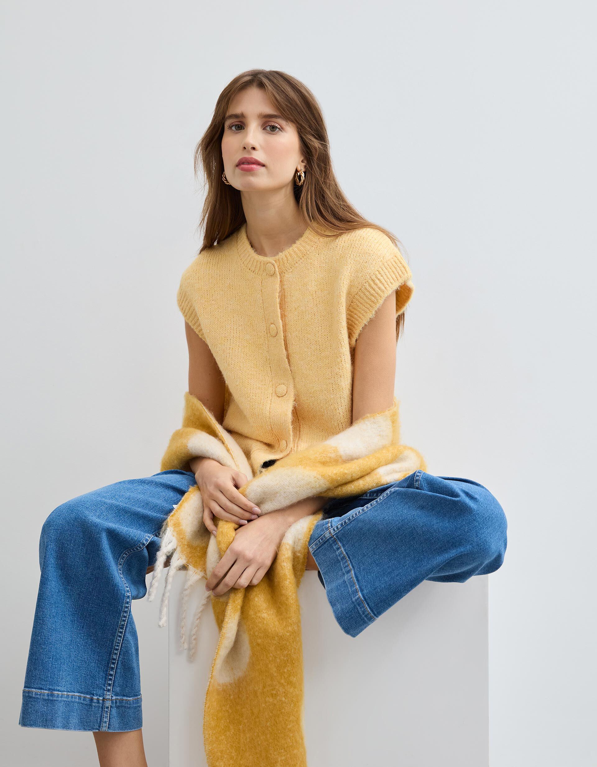 Colete com Lã, Mulher, Amarelo Claro