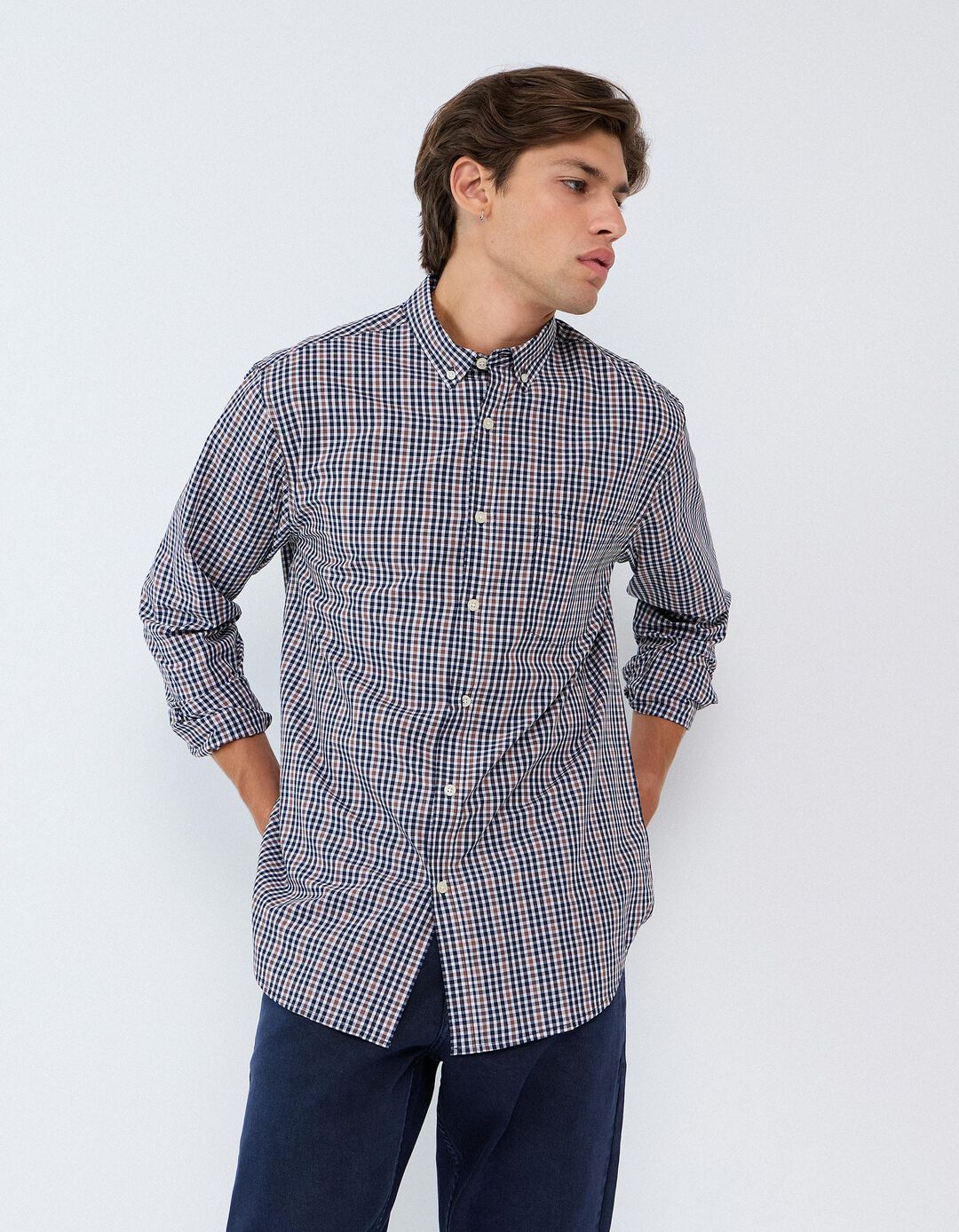Camisa De Popelina, Homem, Castanho